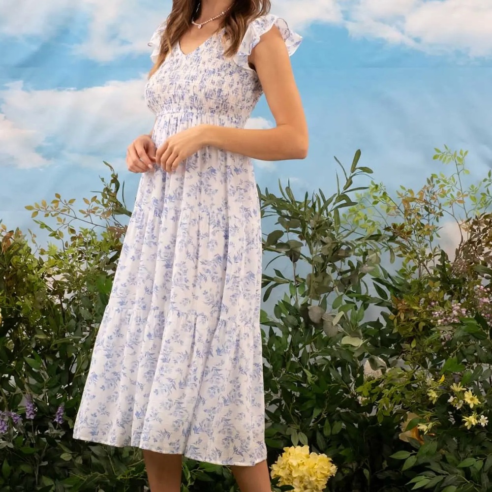 NWT Blue Floral Midi Dress - Picture 3 of 6